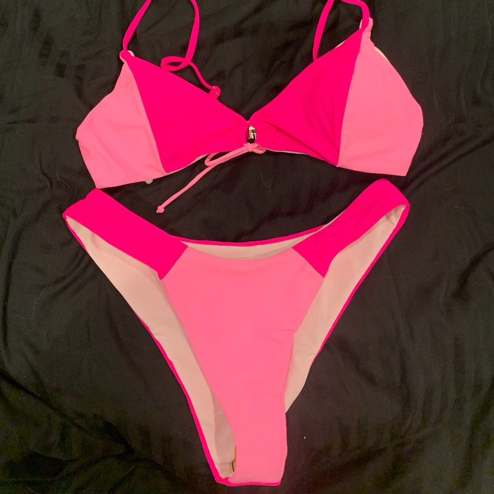 Contrast High Cut Leg Bikini Set Swimsuit